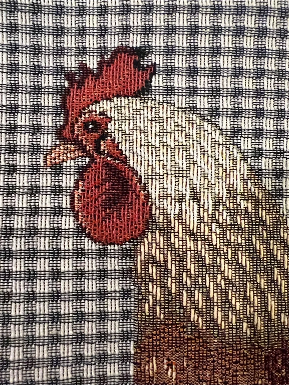 5 Embroidered Rooster Placemats in Brown, Cream, and Red